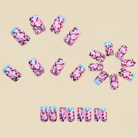 24pcs/Set Cherry Blossom Gradient Branches Press-On Nails