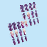 24pcs/Set Purple Gradient Feather Rhinestone Press-On Nails