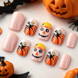 24pcs/Set Matte Pumpkin Ghost Face Press-On Nails