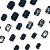 24pcs/Set Matte Ghost, Skull & Floral Press On Nails