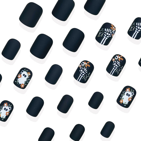 24pcs/Set Matte Ghost, Skull & Floral Press On Nails