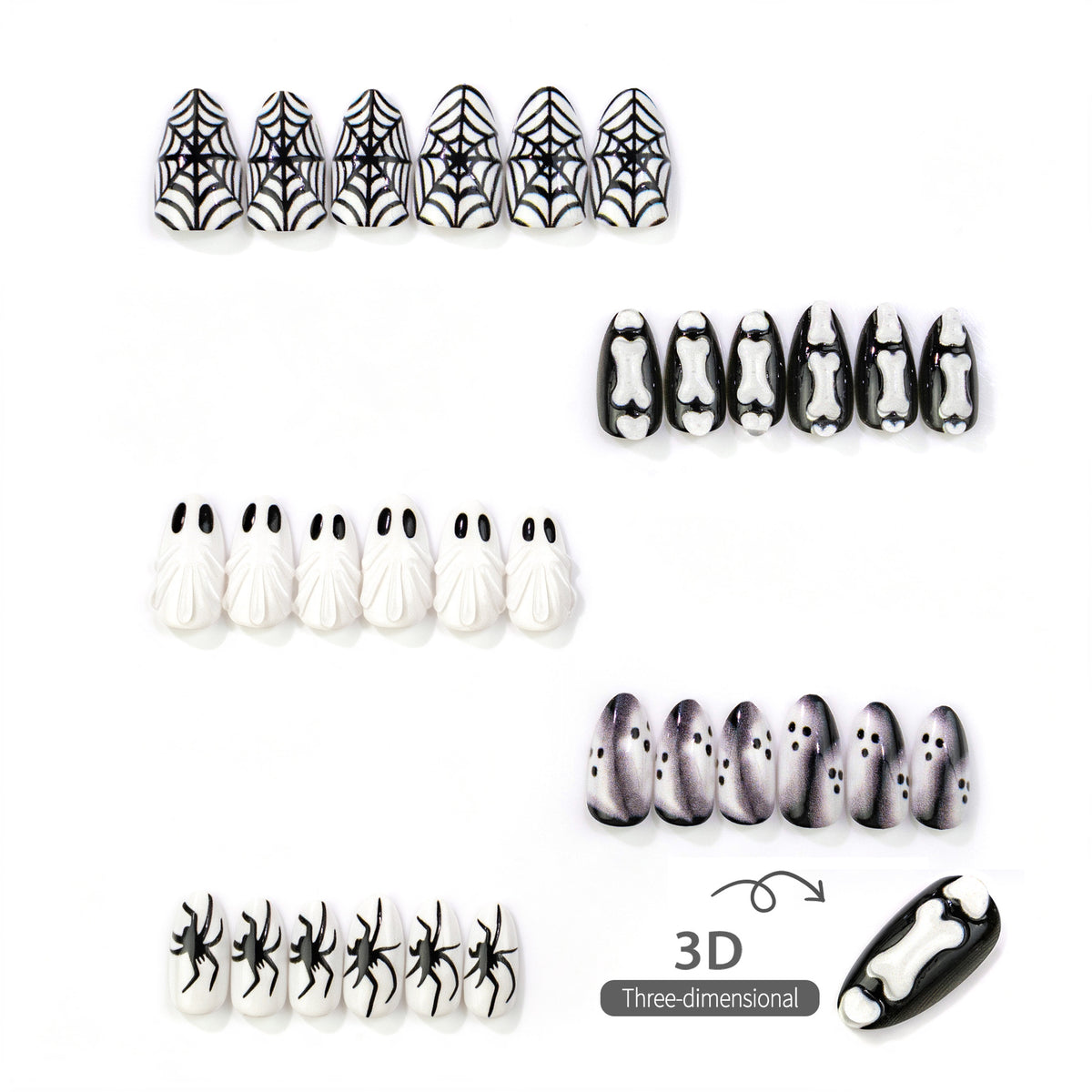 30pcs/Set 3D Ghosts Press-On Nails
