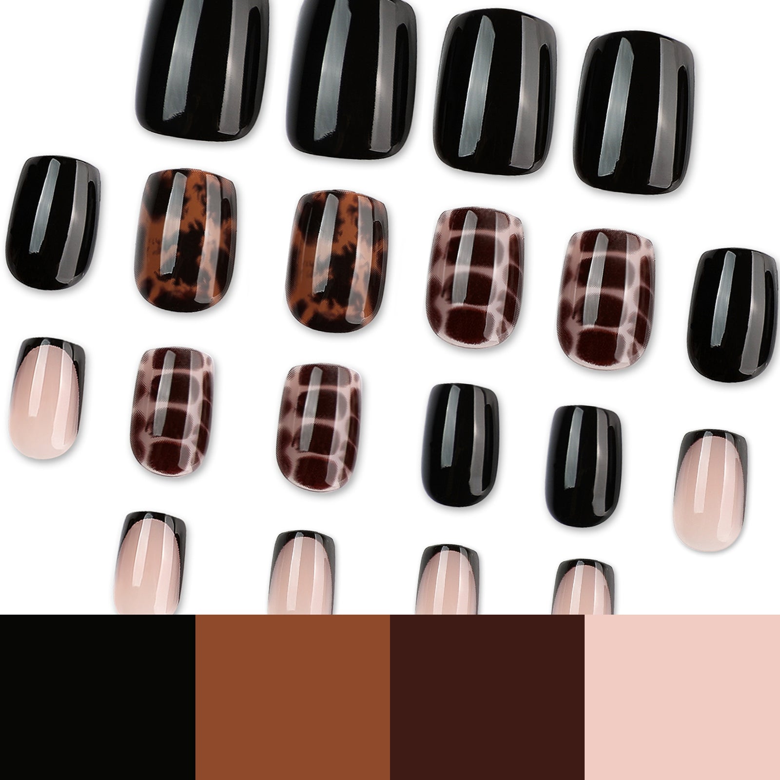24pcs/Set Amber Tortoiseshell Crocodile Press On Nails