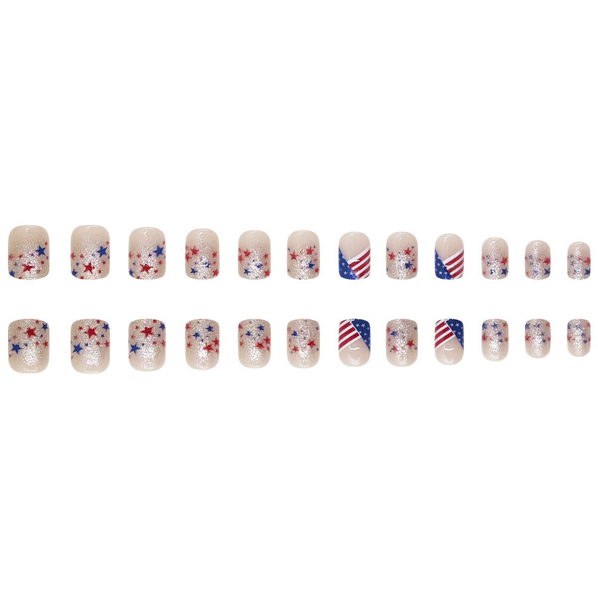 24pcs/Set V-Shaped French Tip Red, White & Blue Star Press-On Nails