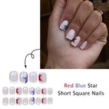 24pcs/Set White French Short Square with Five-Pointed Star Press-On Nails