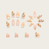 24pcs/Set Orange French Tip with Bow Press On Nails