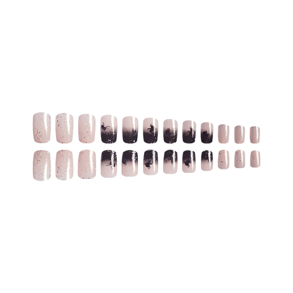 24pcs/Set Black Ombre Glitter Spider Press On Nails