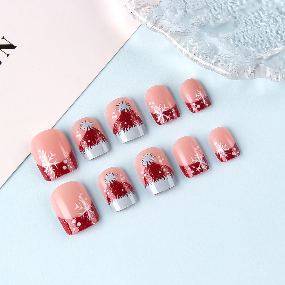 24pcs/Set French Tip Snowflakes & Santa Hats Press-On Nails
