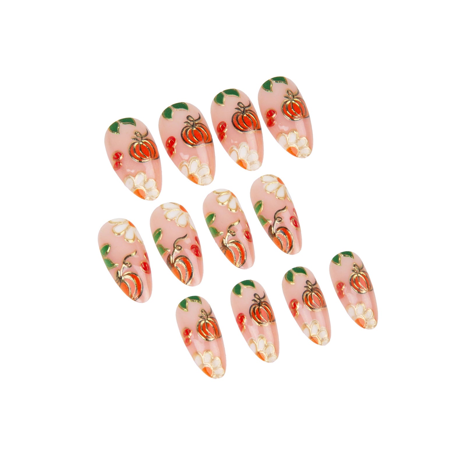 24pcs/Set Golden 3D Crystal Pumpkin Press On Nails