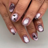 24pcs/Set Cat Eye Purple Spider Web & Bat Press On Toe Nails