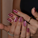 24pcs/Set Raspberry Red Striped Cat Eye Press-On Nails