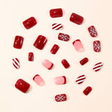 24pcs/Set Red French Tips with Snowflakes Press-On Nails