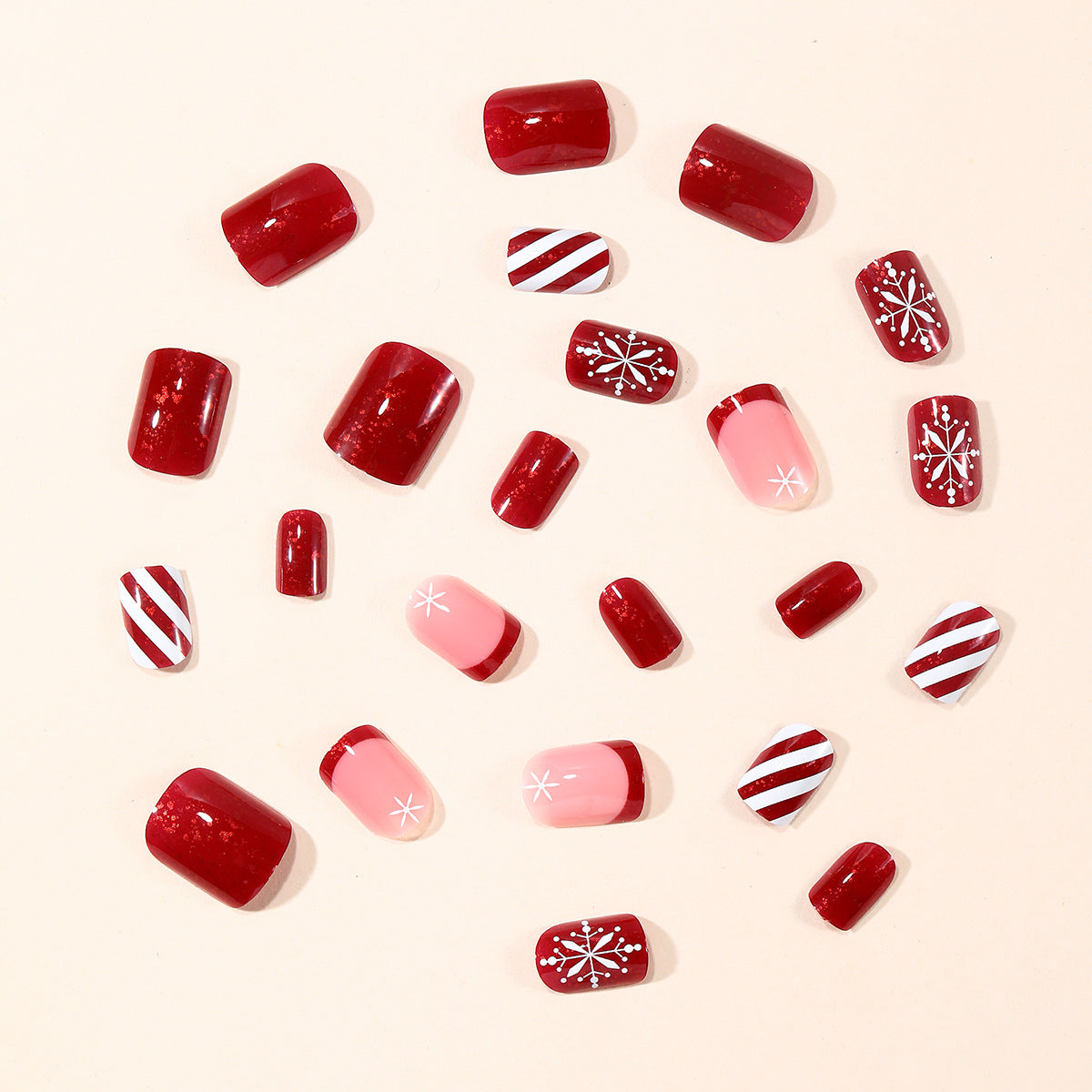 24pcs/Set Red French Tips with Snowflakes Press-On Nails