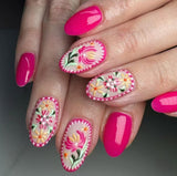 24pcs/Set Pink Embossed Floral Press-On Nails