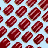 24pcs/Set Burgundy French with Gold Trim Press On Nails