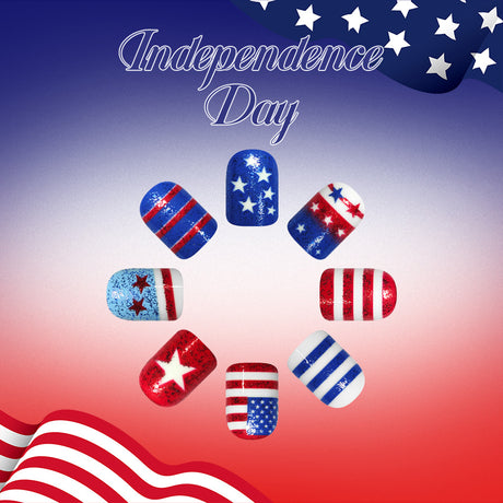 24pcs/Set Glitter Independence Day Gradient Flag Press-On Nails