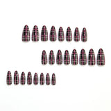 24pcs/Set Black & Pink Plaid Press On Nails