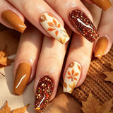 24pcs/Set Fall Maple Leaves Press On Nails