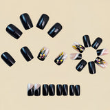 24pcs/Set Black French Floral Press-On Nails