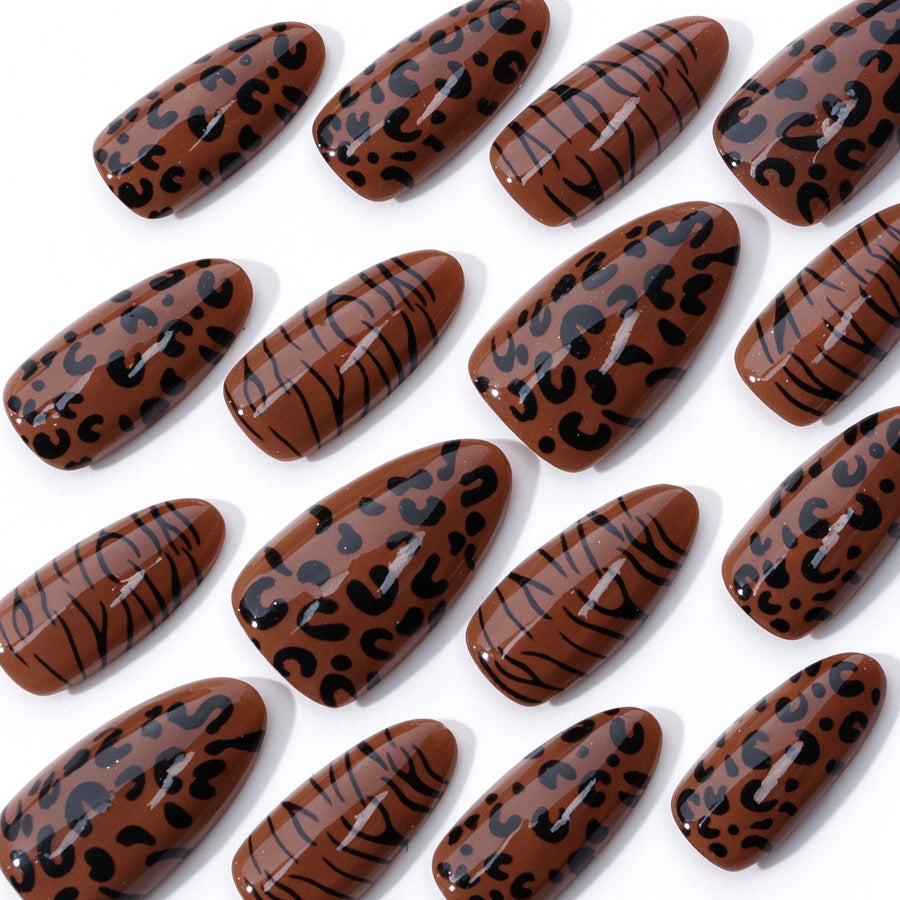 30pcs/Set Brown Leopard Print Cat Eye Press-On Nails
