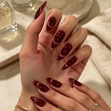 30pcs/Set Fall & Winter Burgundy Cat Eye Press-On Nails