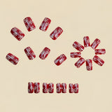 24pcs/Set Red Snowflakes Press On Nails