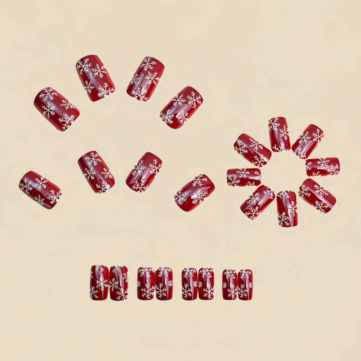 24pcs/Set Red Snowflakes Press On Nails