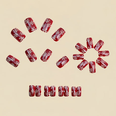 24pcs/Set Red Snowflakes Press On Nails
