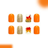 24pcs/Set Orange-Brown Pumpkin & Maple Leaves Press On Nails