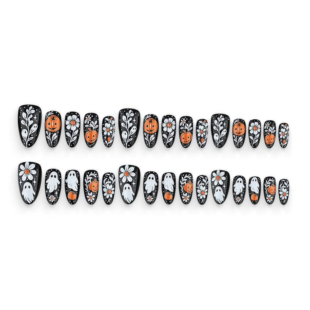 24pcs/Set Cute Ghost Pumpkin Floral Press On Nails