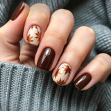 24pcs/Set Brown Maple Leaves Press On Nails