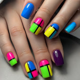 24pcs/Set Color Block Geometric Lines Press-On Nails