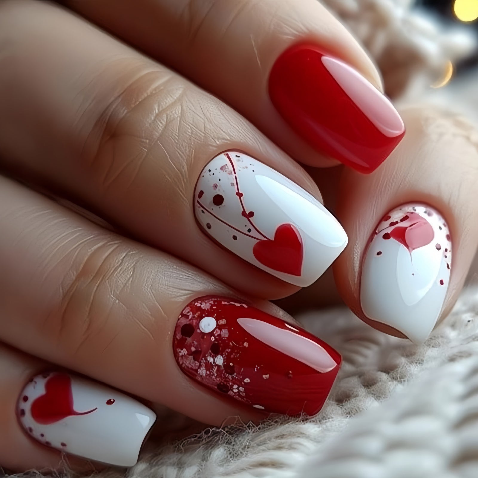 24pcs/Set Red Heart Press-On Nails