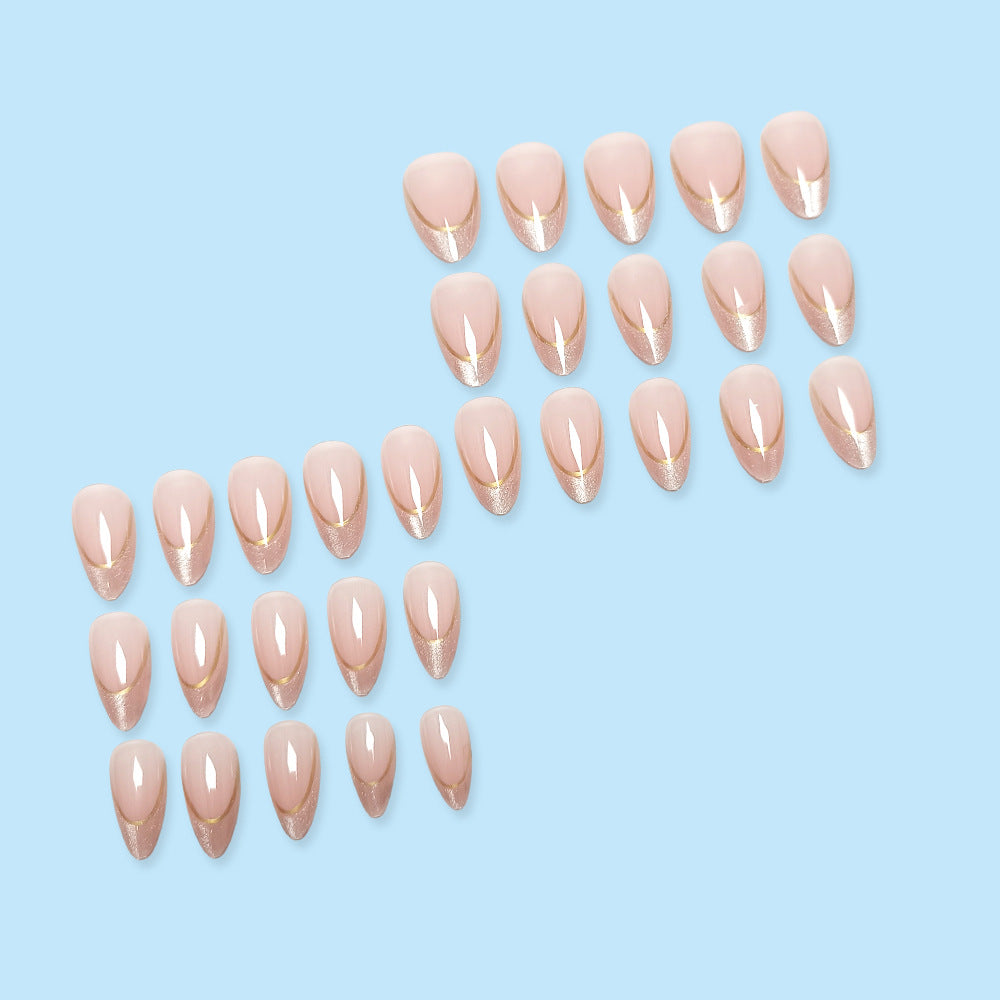 30pcs/Set Minimalist Gold-Trim Glitter French Press On Nails