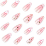 24pcs/Set Pink Floral French Press On Nails