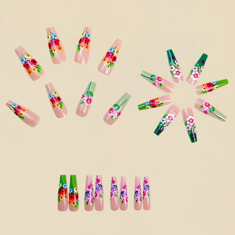 24pcs/Set Green Botanical Floral Press-On Nails