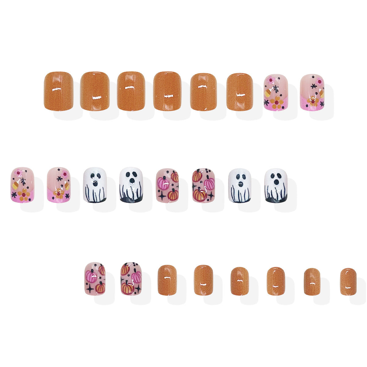24pcs/Set Pumpkin, Ghost & Floral Press On Nails