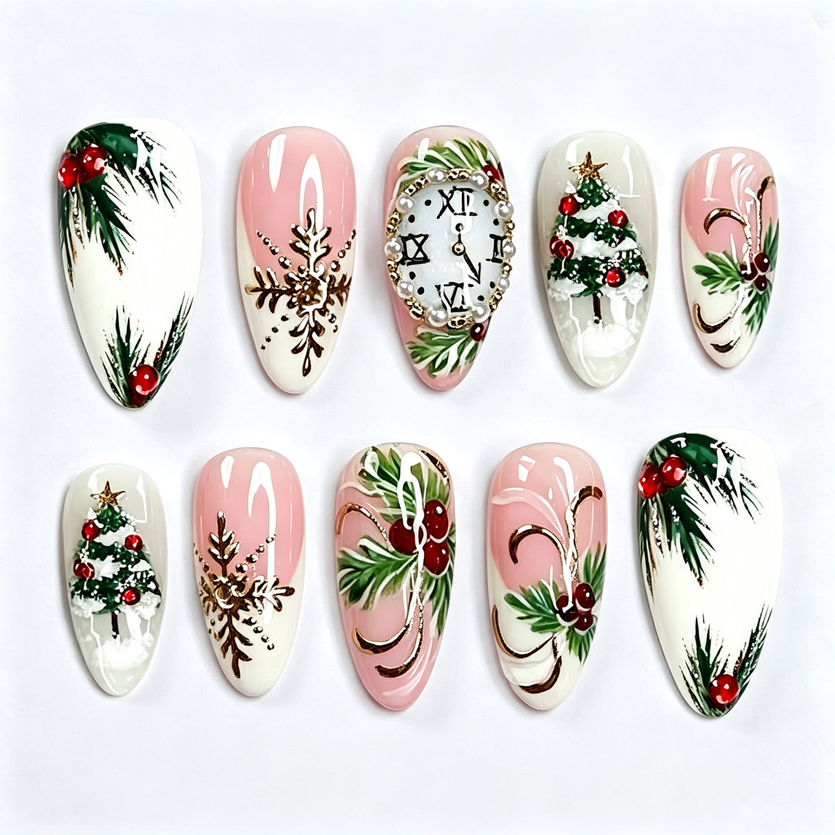 30pcs/Set Gold-Accented Snowflake French Tips Press On Nails