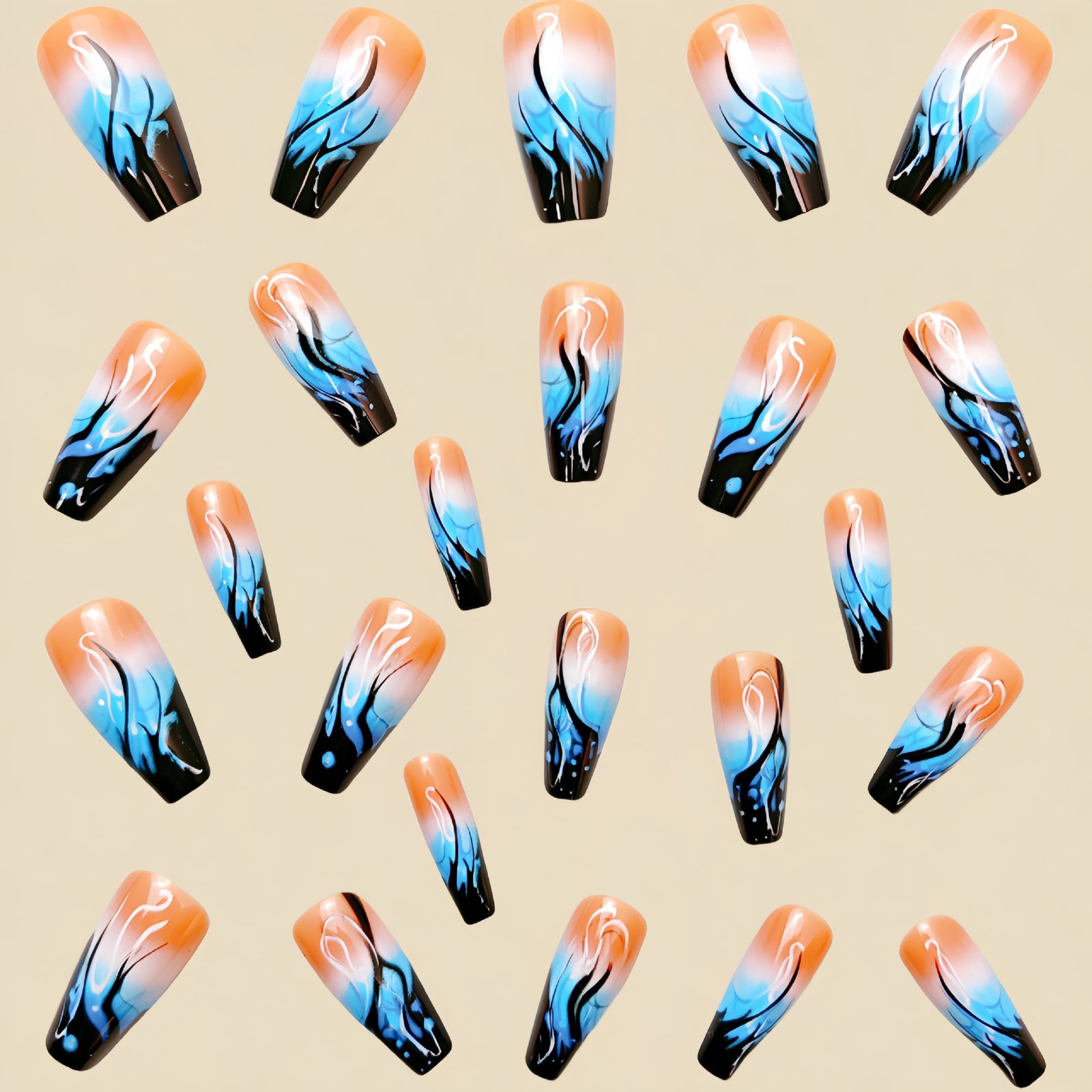 24pcs/Set Blue Ombre Flame Press-On Nails