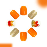 24pcs/Set Orange-Brown Pumpkin & Maple Leaves Press On Nails