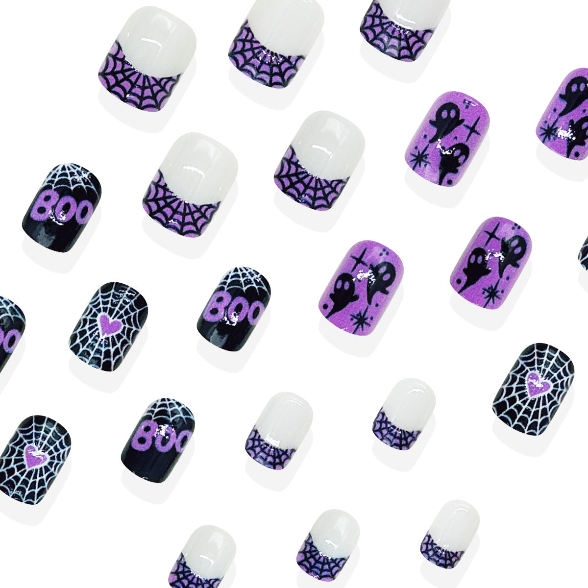 24pcs/Set Purple French Spider Web Press On Nails