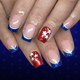 24pcs/Set Blue and White French Tips with Glitter Stars Press-On Nails
