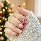 24pcs/Set Red French Tips with Gold Trim & Snowflakes Press-On Nails