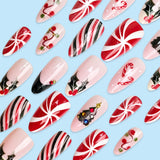 30pcs/Set Christmas Candy Canes Press On Nails
