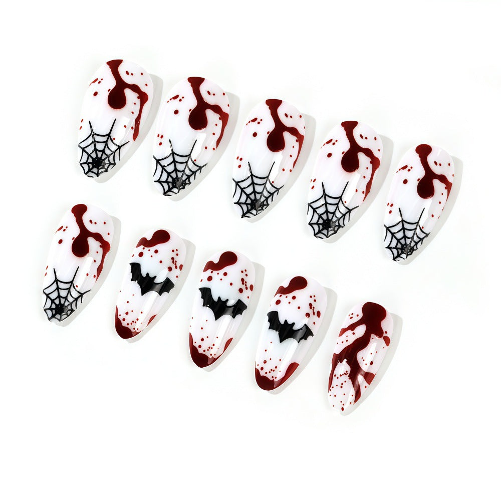 24pcs/Set White Blood Drips, Bats & Spiders Press-On Nails