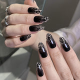 30pcs/Set Black & Gray Snake Print Gradient Press-On Nails
