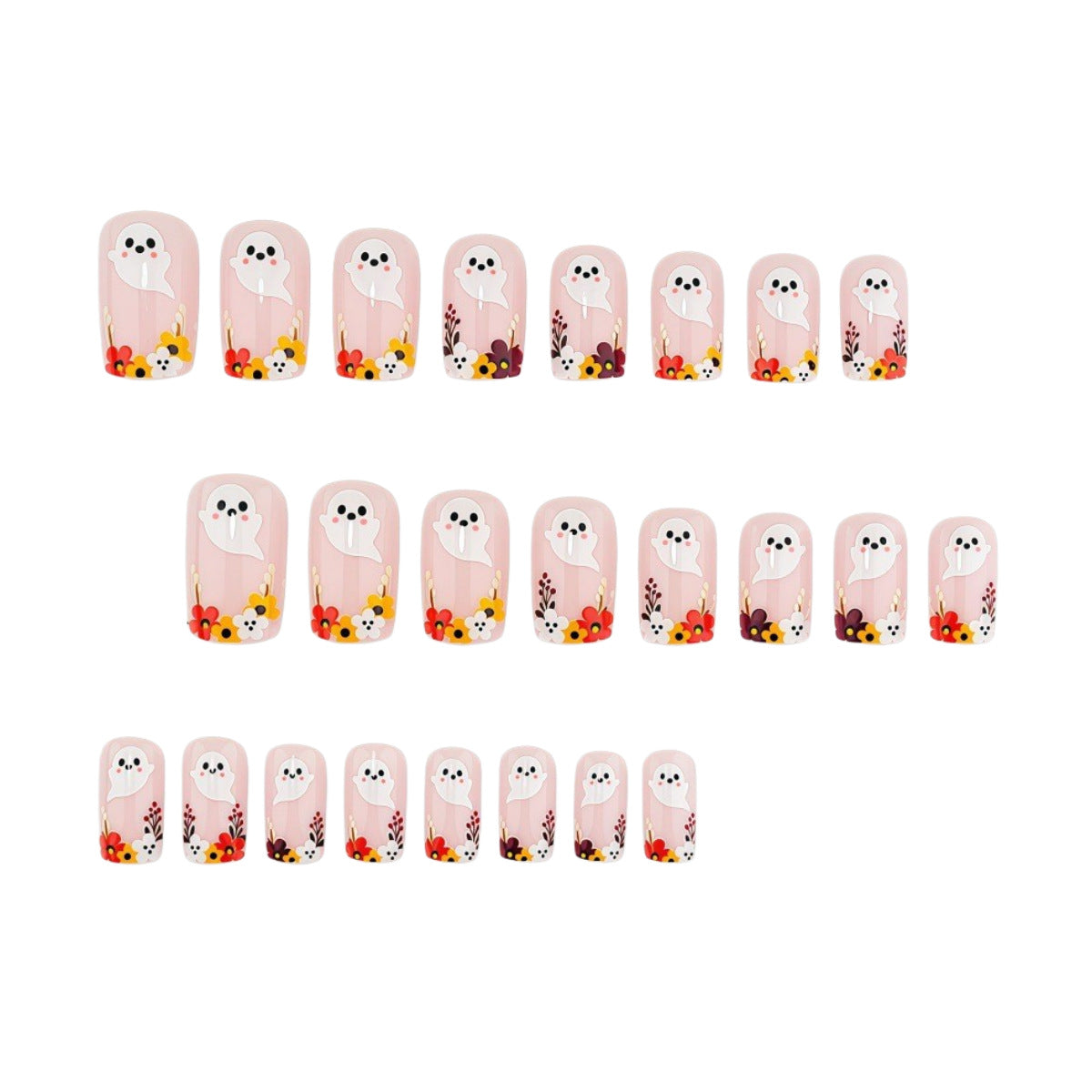 24pcs/Set Orange Ghost Floral Press-On Nails