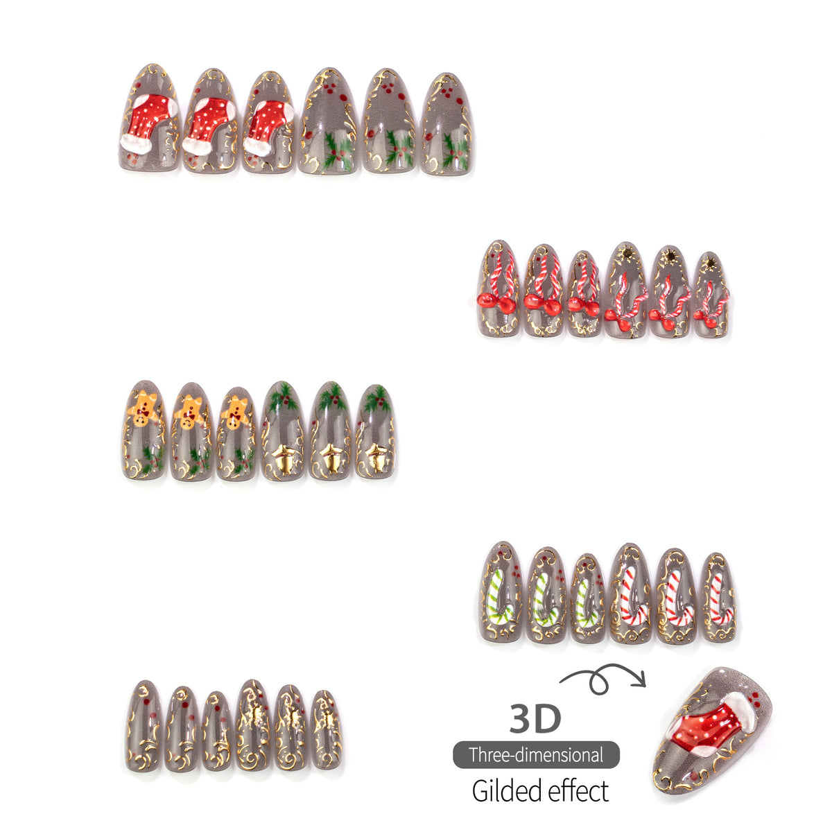 30pcs/Set 3D Bow Press On Nails