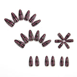 24pcs/Set Black & Pink Plaid Press On Nails