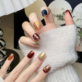 (Handmade) 10pcs/Set Autumn Multicolor Cat Eye Glitter Press-On Nails